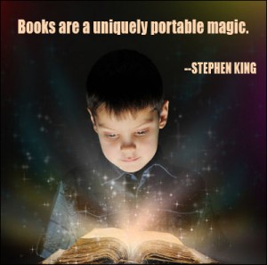 Boy is reading a magic book